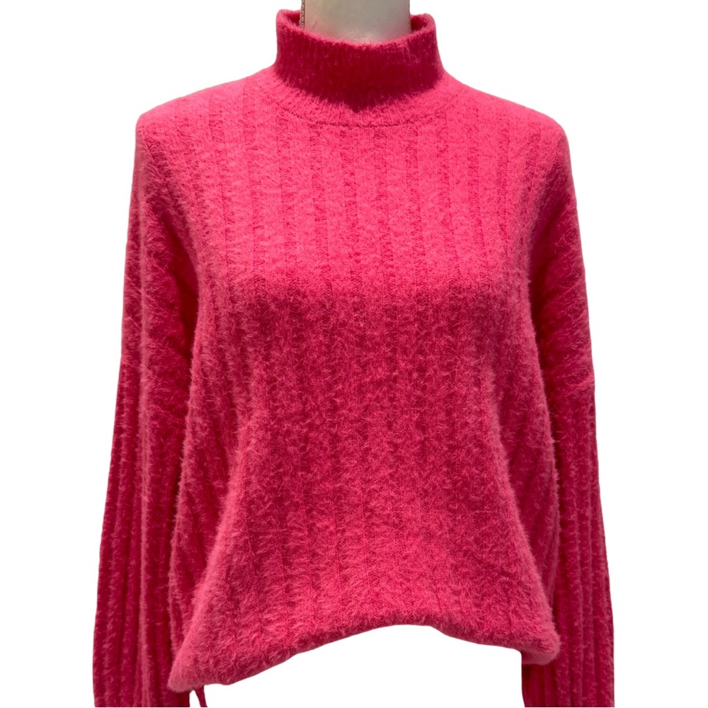 NWOT Jessica Simpson Oversized Hot Pink Fuzzy Mock Neck Sweater | SUPER Soft (M)